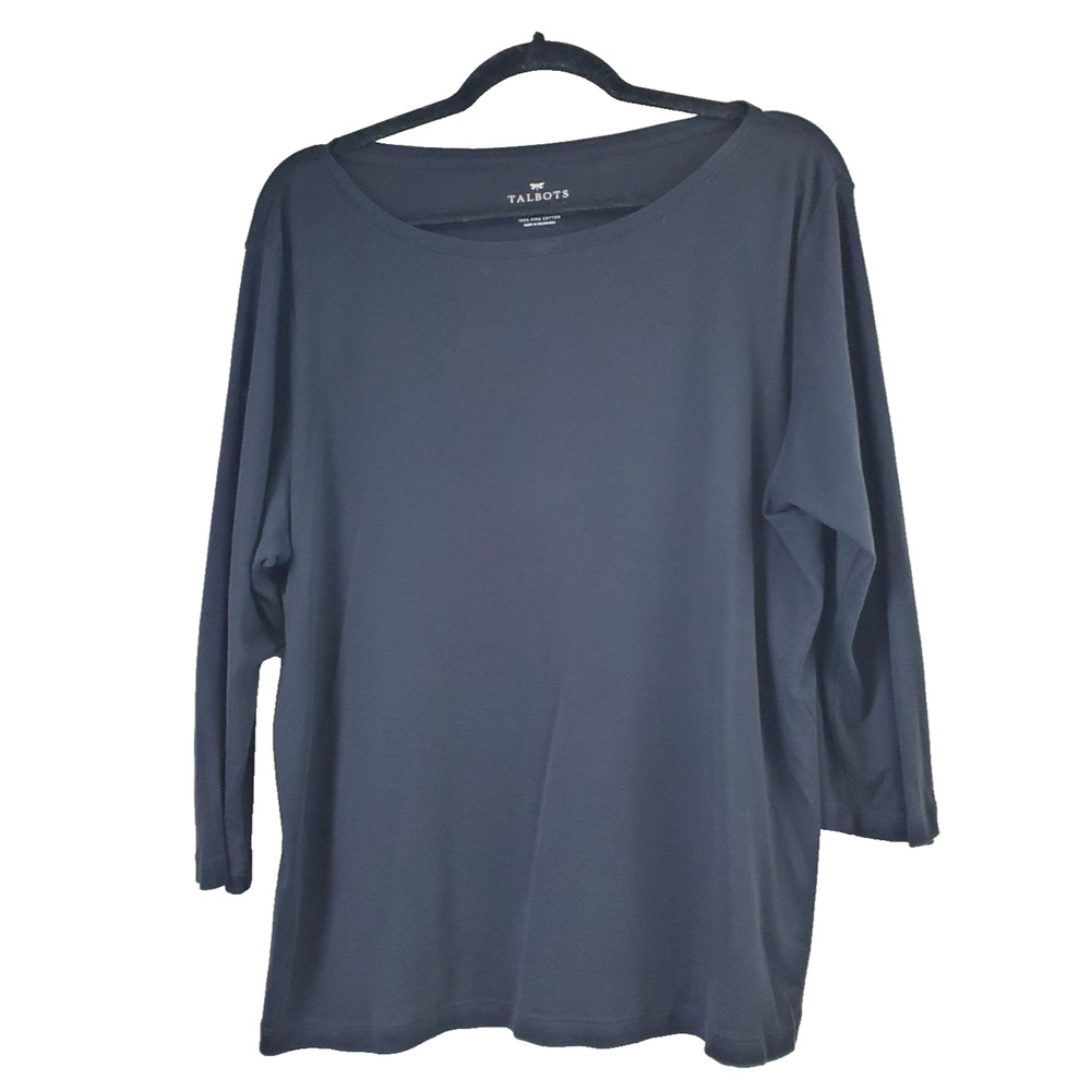 The‎ Talbots Tee Top Womens 1X Black Pima Cotton Long Sleeve Scoopneck Plus Size